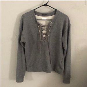 Mother Denim gray lace up sweatshirt